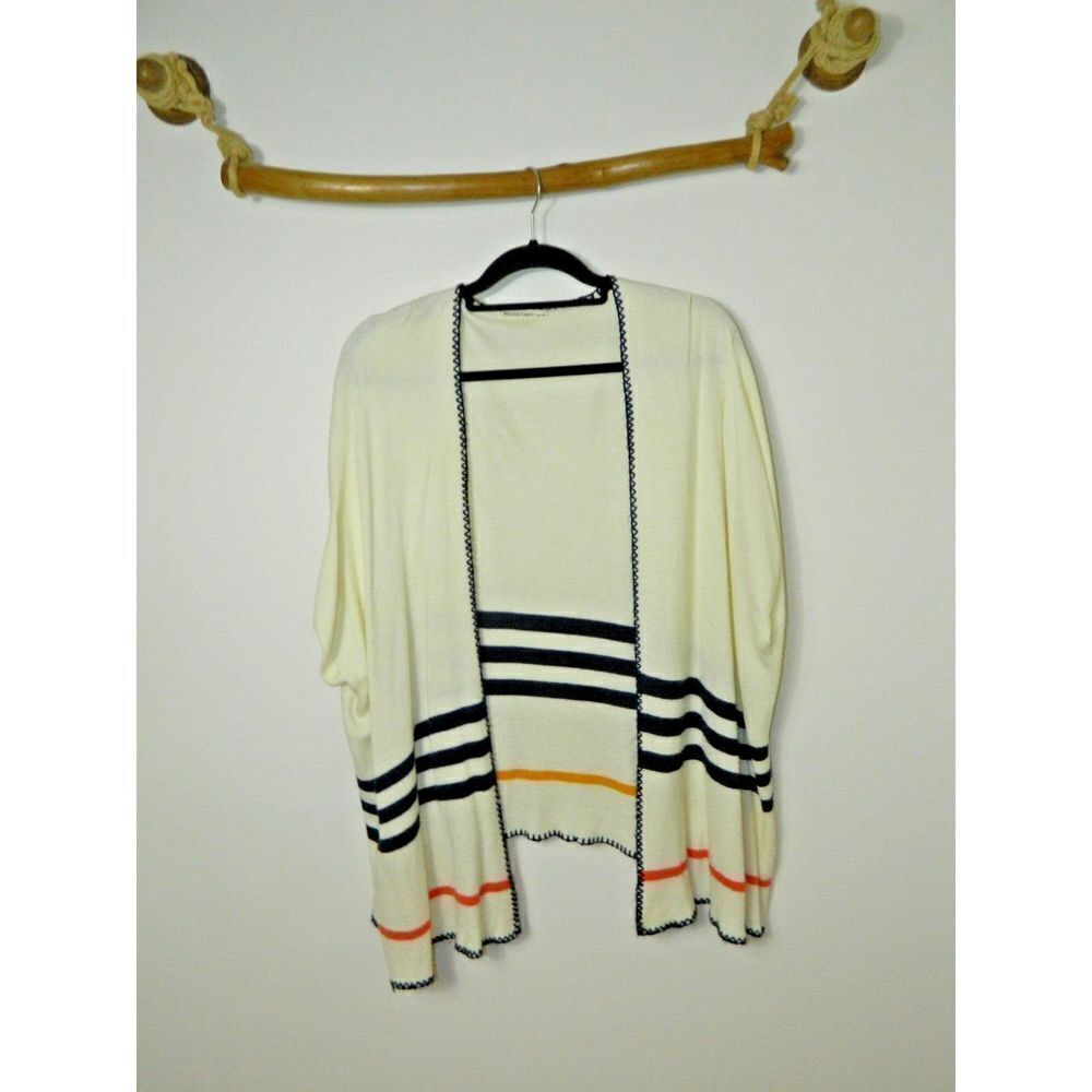 Marine Layer Womens‎ Cardigan One Size Ivory Blue Orange Striped Open Front